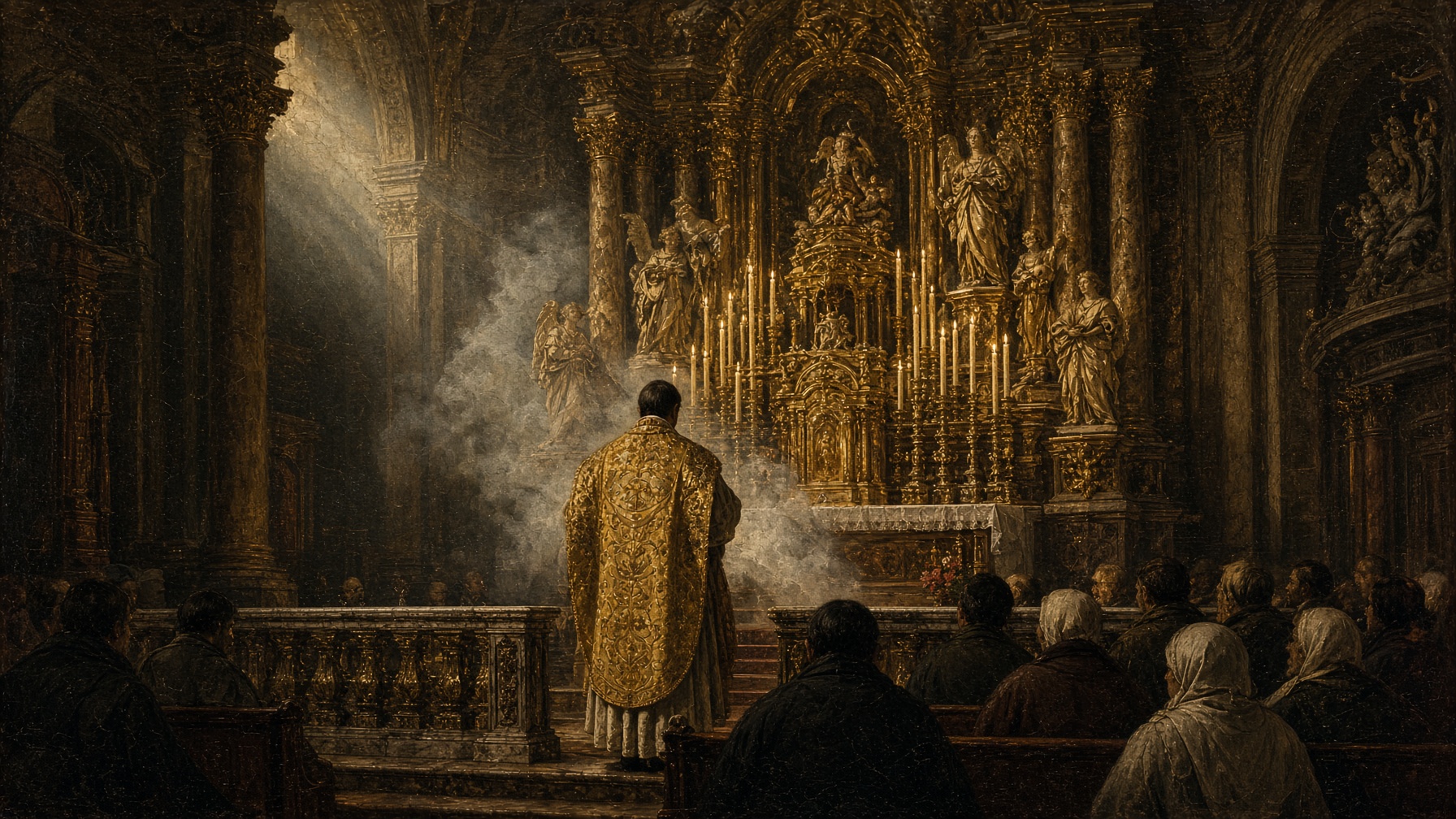 Traditional Latin High Mass at a baroque high altar
