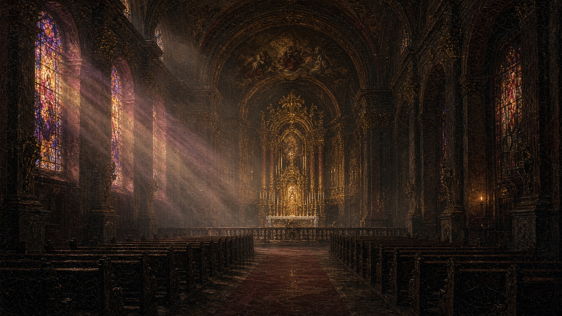 Empty baroque nave toward the high altar
